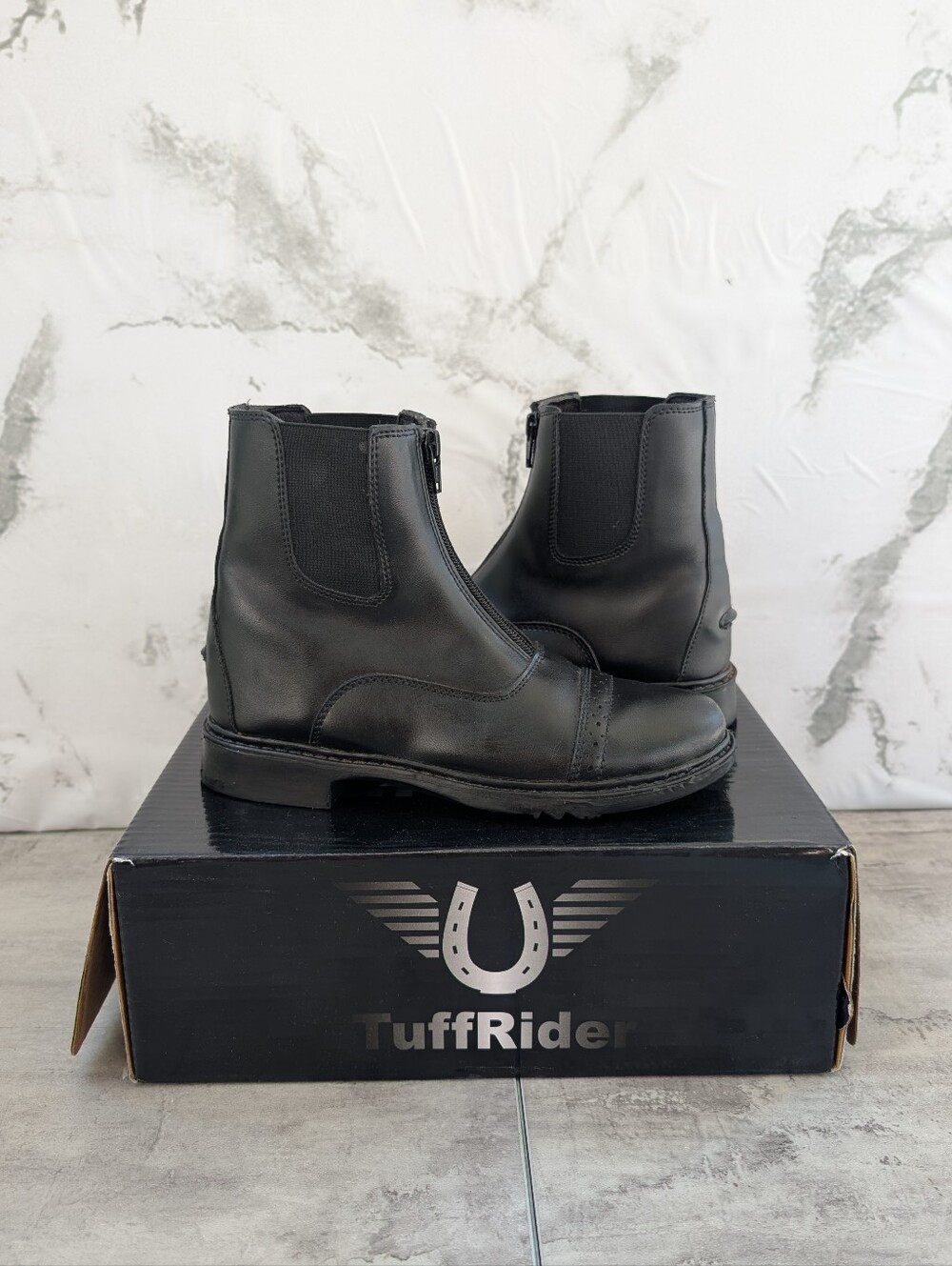 TuffRider Youth Starter Front Zip Black Equestrian Paddock Boots Size 4